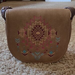 Embroidered Tan Shoulder Bag